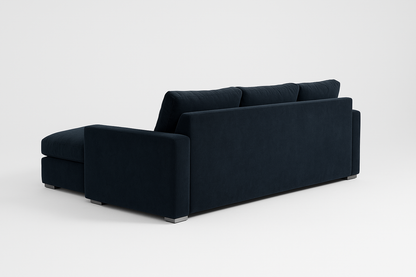 Navy Velvet L Shape Sofa UK – Luxury Plush Corner Sofa with Left Hand Chaise