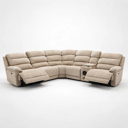 Lakeland Fabric Recliner Corner Sofa, Light Grey, Upholstered with Storage Console| Electric| Bluetooth Fabric