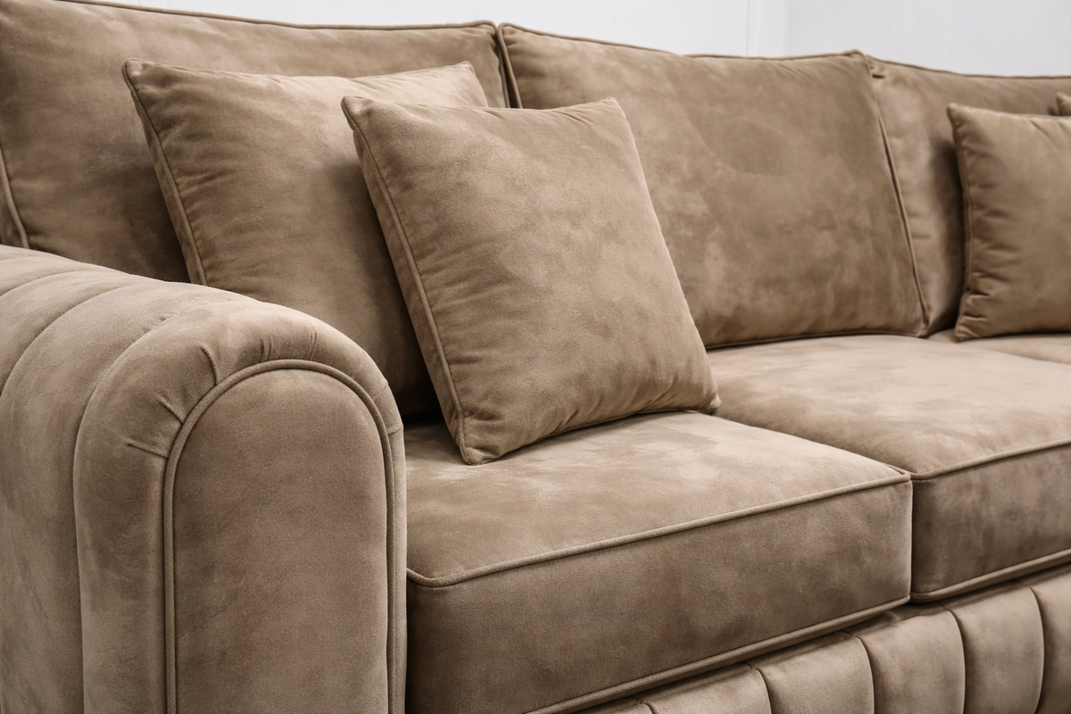 Luxury 5 Seater L-Shaped Corner Sofa – Beige Velvet