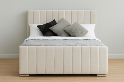 Luxury Upholstered Bed Frame with Fluted Headboard & Optional Mattress