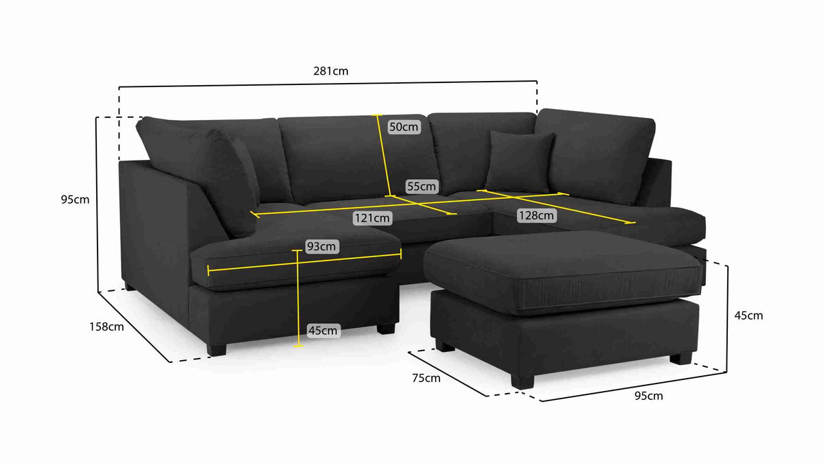 Black U Shape Sofa UK – Carnaby Cinema Large Family Corner Sofa for Modern Living Rooms