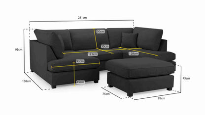 Black U Shape Sofa UK – Carnaby Cinema Large Family Corner Sofa for Modern Living Rooms