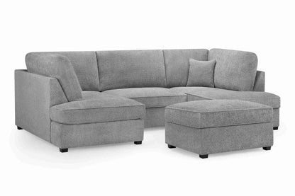 Grey Boucle U Shape Sofa UK – Carnaby Cinema Teddy Bear Fabric Corner Sofa with Footstool