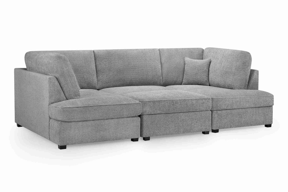 Grey Boucle U Shape Sofa UK – Carnaby Cinema Teddy Bear Fabric Corner Sofa with Footstool