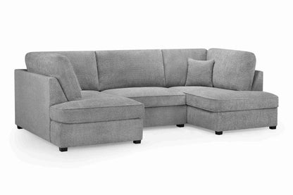 Grey Boucle U Shape Sofa UK – Carnaby Cinema Teddy Bear Fabric Corner Sofa with Footstool