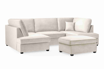 Beige Carnaby Cinema U Shape Sofa UK – Large Family Corner Sofa with Footstool