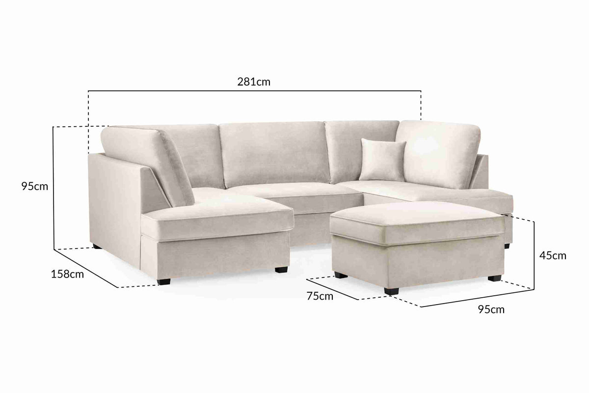 Beige Carnaby Cinema U Shape Sofa UK – Large Family Corner Sofa with Footstool