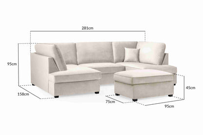 Beige Carnaby Cinema U Shape Sofa UK – Large Family Corner Sofa with Footstool