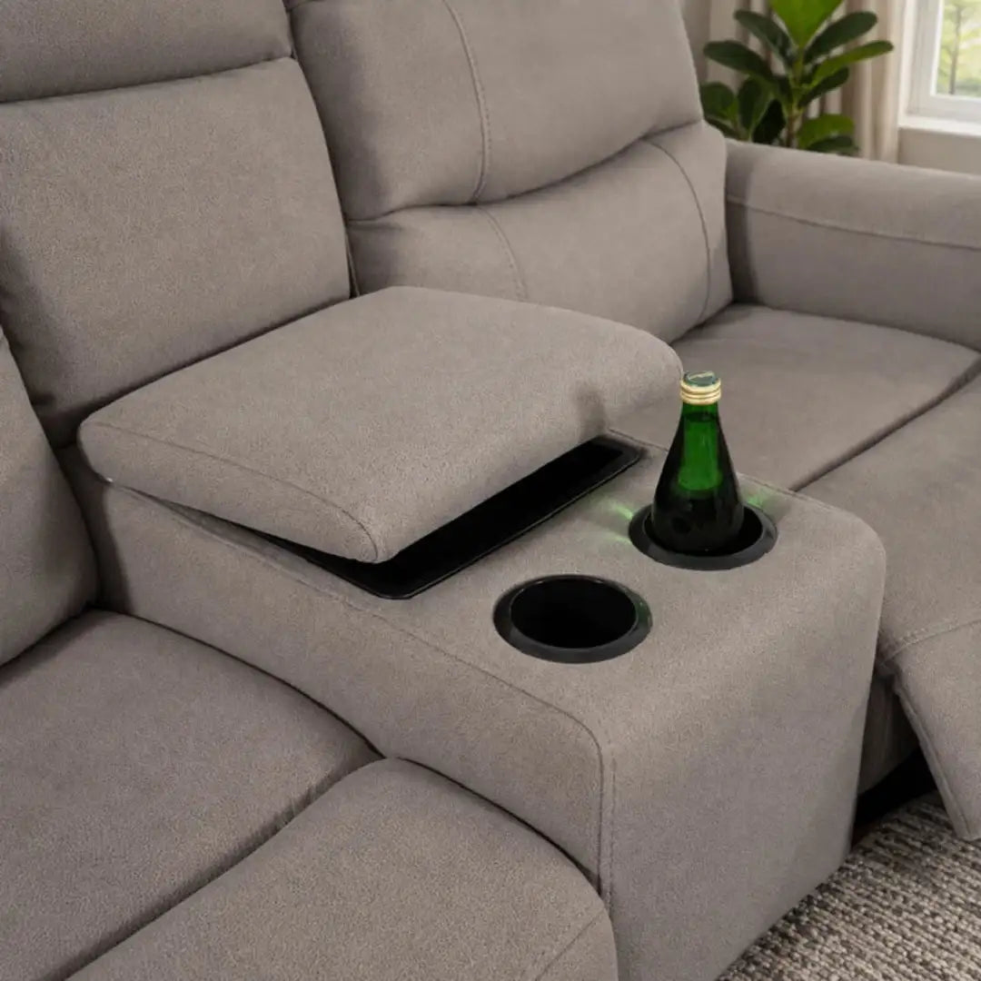 Phoenix Fabric Manual Recliner 3+2 Seater Sofa Set with Cup Holders – Grey