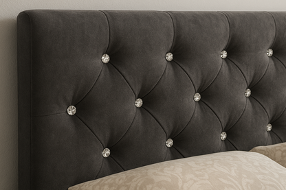 Luxury Velvet Bed Frame UK – Plush Upholstered Bed with Diamond Button Detailing