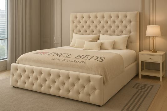 Luxury Chesterfield Upholstered Bed Frame with Tall Headboard | Handmade in the UK by PSCL Beds