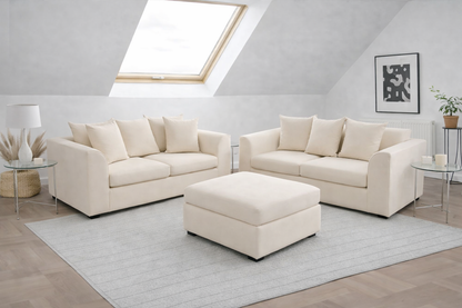 Dylon 3+2 Seater Sofa Set in Cream with Footstool – Luxury Fabric Living Room Suite