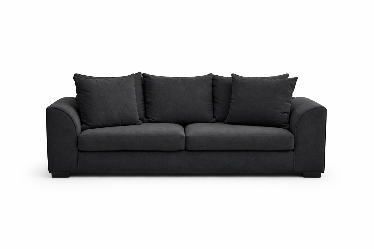Dylon 3+2 Seater Sofa Set with Footstool – Modern Black Fabric Living Room Suite