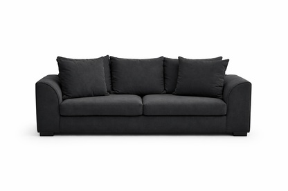 Dylon 3+2 Seater Sofa Set with Footstool – Modern Black Fabric Living Room Suite