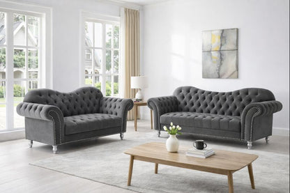 Elegance Chesterfield 3+2 Sofa Set UK | Luxury Grey Velvet Sofa Suite