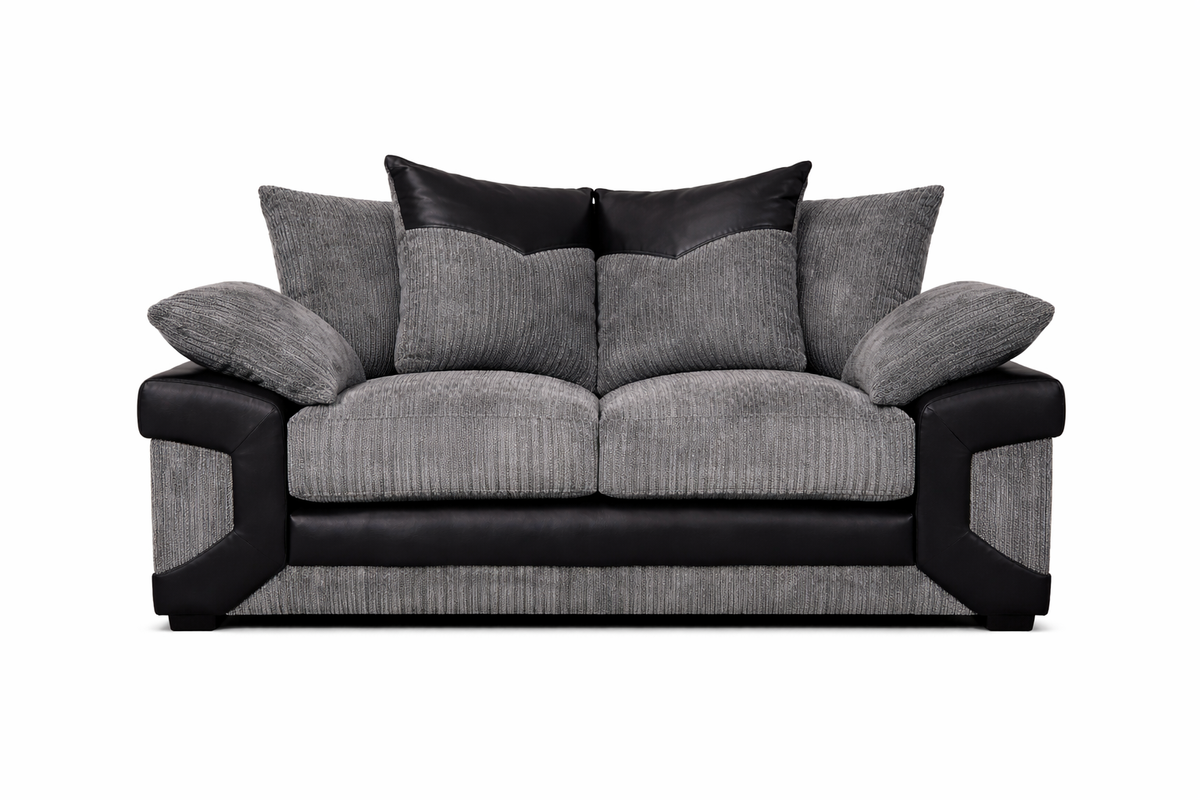 Dino 3 + 2 Seater Fabric Sofa Set – Luxury Grey & Black Family Living Room Sofa Suite UK