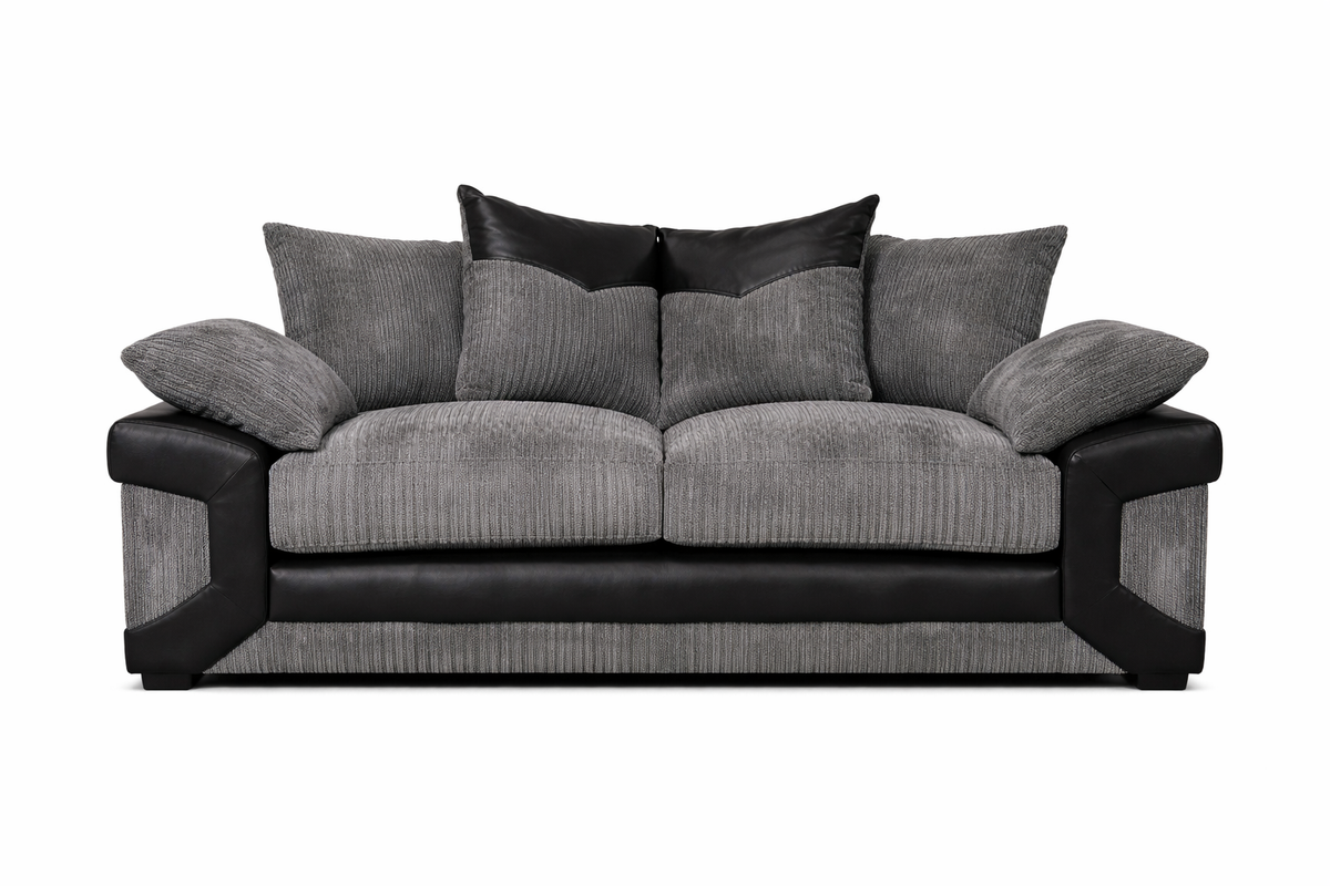 Dino 3 + 2 Seater Fabric Sofa Set – Luxury Grey & Black Family Living Room Sofa Suite UK