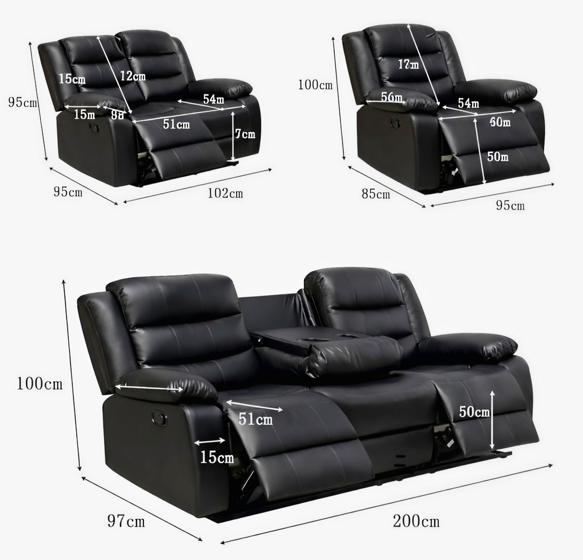 Luxury Recliner Sofa UK – 3+2, Corner & 5 Seater Options | Black, Grey & Brown | Cash on Delivery