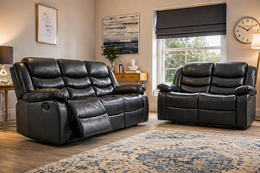 Luxury 3+2 Recliner Sofa Set – Black, Grey & Brown | Premium Comfort UK