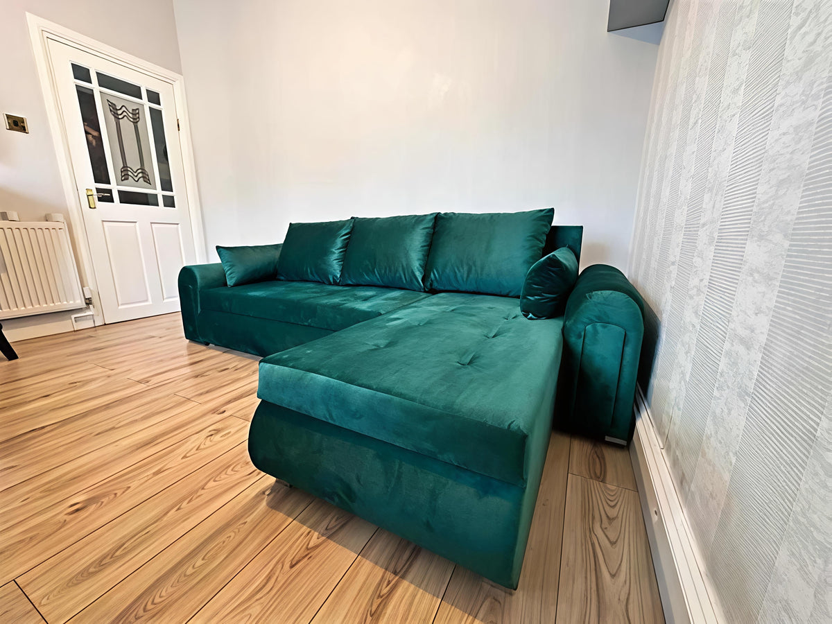 Berlin Universal Corner Sofa Bed with Storage – Teal – Left or Right Facing – Modern Convertible Sofa Bed UK