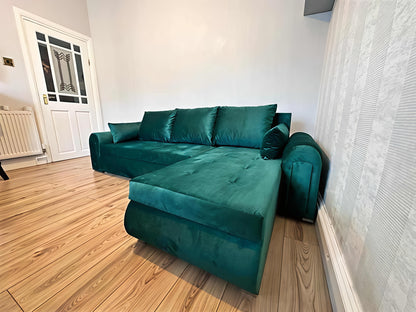 Berlin Universal Corner Sofa Bed with Storage – Teal – Left or Right Facing – Modern Convertible Sofa Bed UK