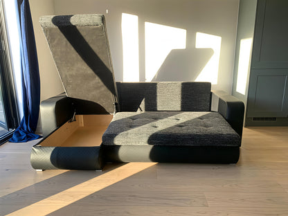 Berlin Universal Corner Sofa Bed with Storage – Black – Left or Right Facing – Modern Space-Saving Design