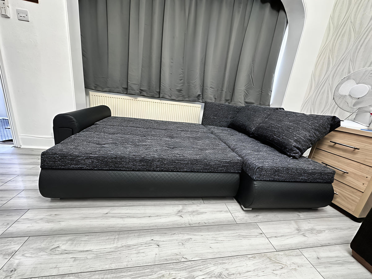 Berlin Universal Corner Sofa Bed with Storage – Black – Left or Right Facing – Modern Space-Saving Design
