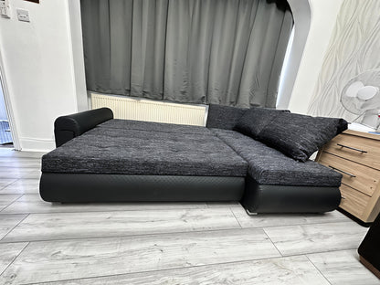 Berlin Universal Corner Sofa Bed with Storage – Black – Left or Right Facing – Modern Space-Saving Design