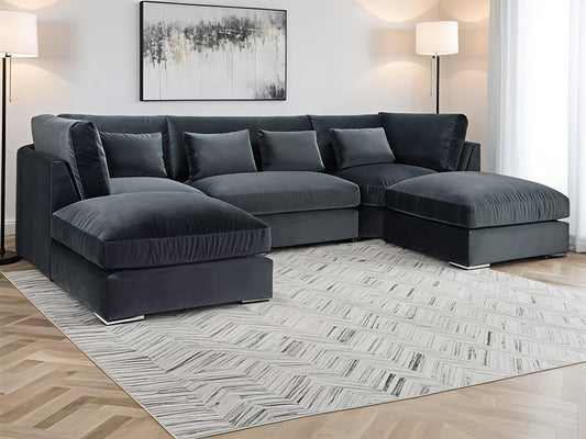 Beatrix Slate U Shape Corner Sofa – Luxury Velvet Fabric Corner Sofa UK