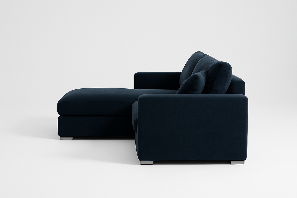 Navy Velvet L Shape Sofa UK – Luxury Plush Corner Sofa with Left Hand Chaise