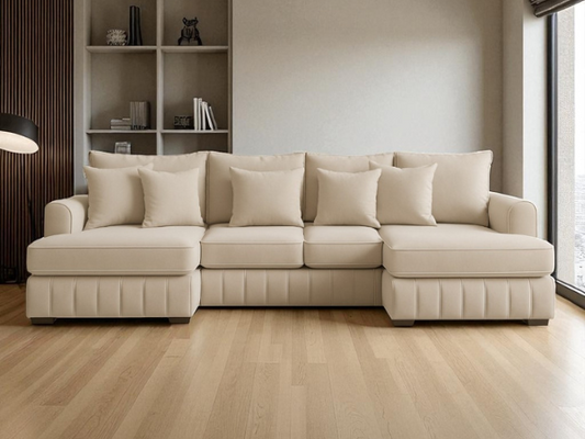 Light Cream U Shape Sofa UK – Lilly Large Corner Sofa with Deep Seating for Modern Living Rooms