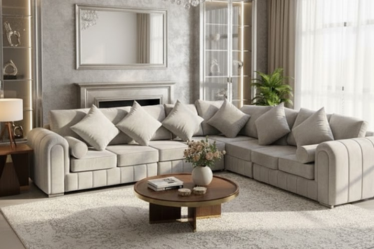 Lilly Silver Corner Sofa – 5 Seater L-Shaped Sofa