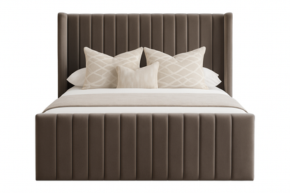 Luxury Velvet Upholstered Bed Frame with Wingback Headboard