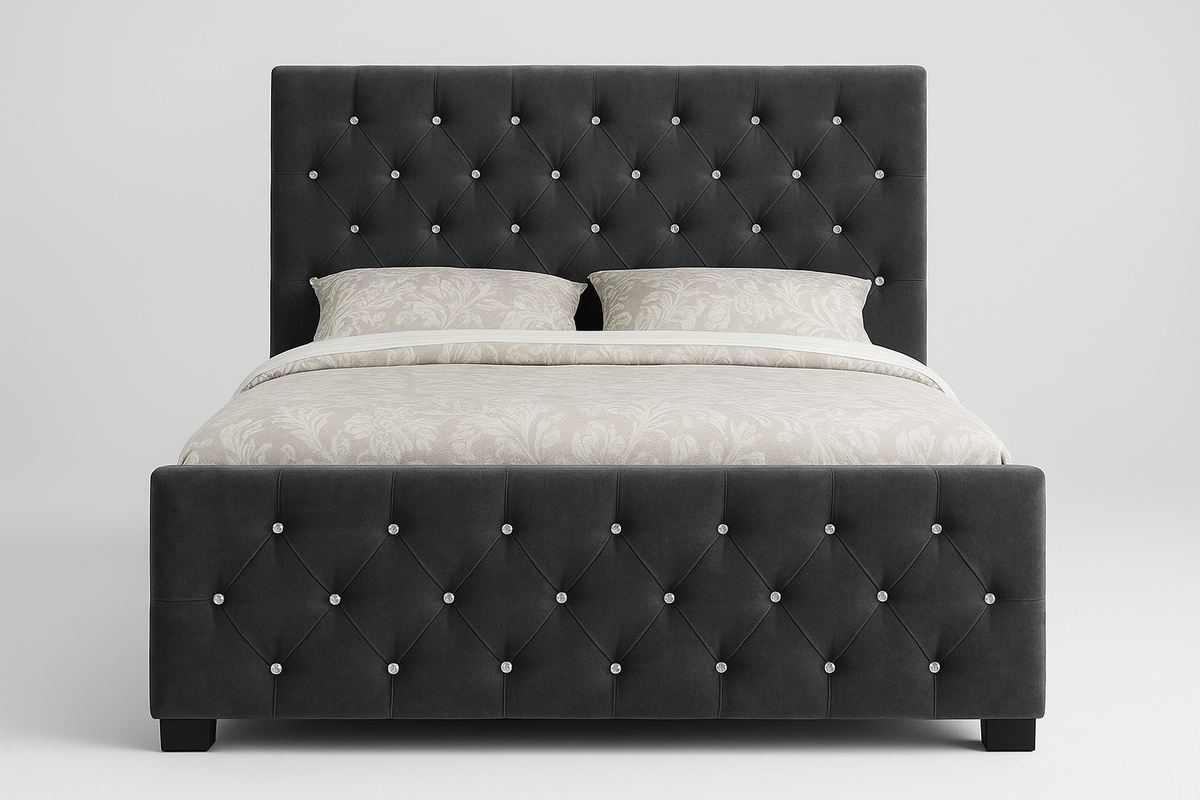 Luxury Velvet Bed Frame UK – Plush Upholstered Bed with Diamond Button Detailing