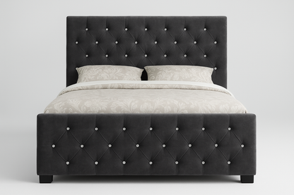 Luxury Velvet Bed Frame UK – Plush Upholstered Bed with Diamond Button Detailing