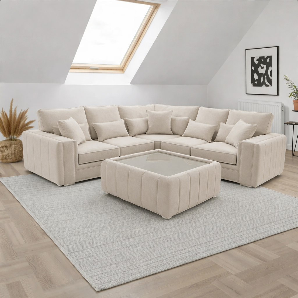 Malibu Luxury Corner Sofa with Matching Coffee Table – Spacious Velvet Family Seating