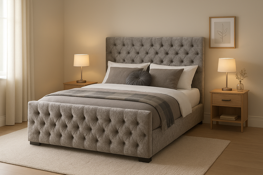 Crushed Velvet Bed Frame UK – Modern Shiny Upholstered Bed