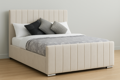 Luxury Upholstered Bed Frame with Fluted Headboard & Optional Mattress