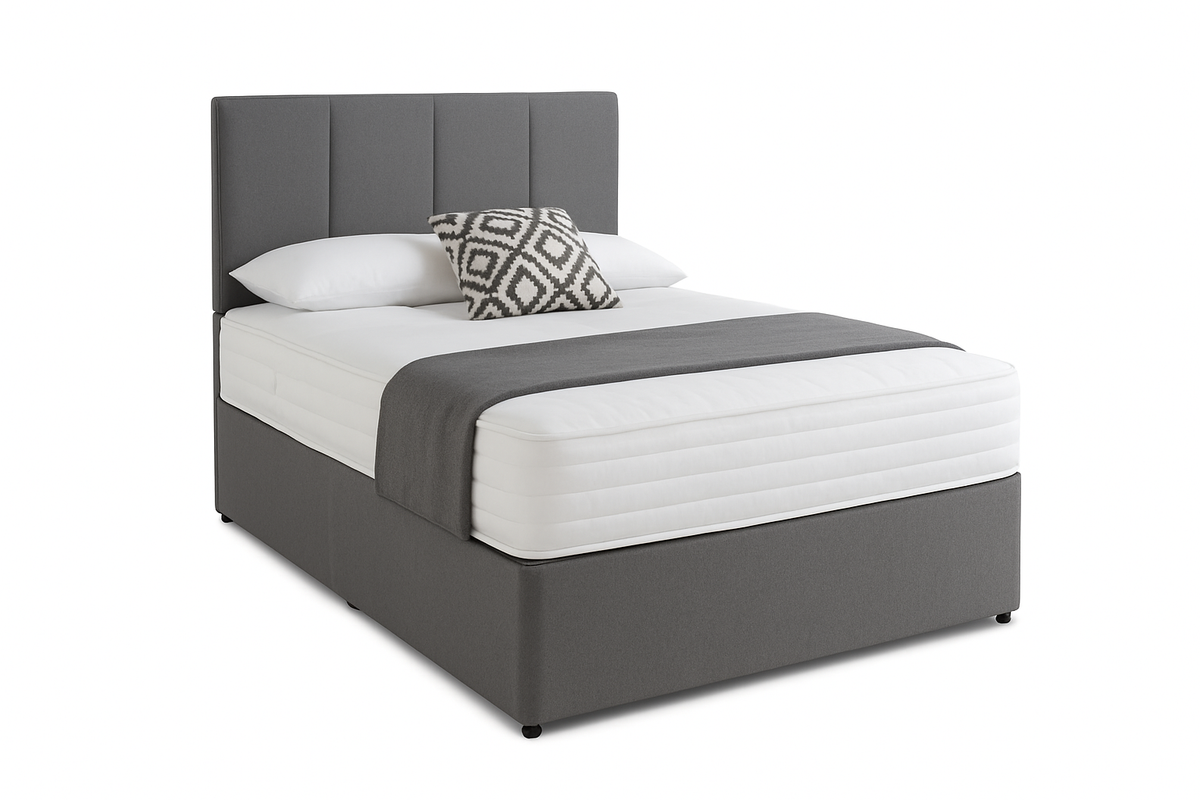 Grey Divan Bed with Mattress UK – Upholstered Headboard & Storage Options