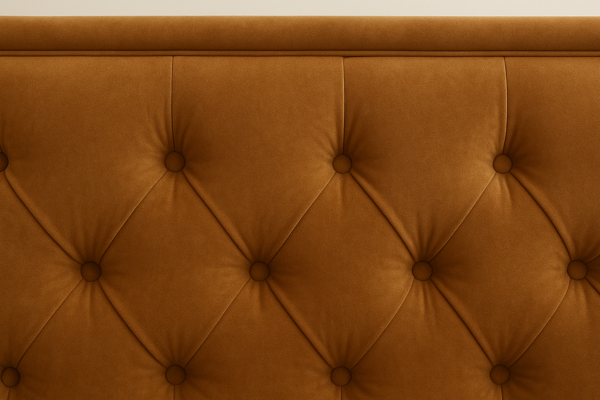 Chesterfield Scroll Wingback Velvet Bed – Camel Beige