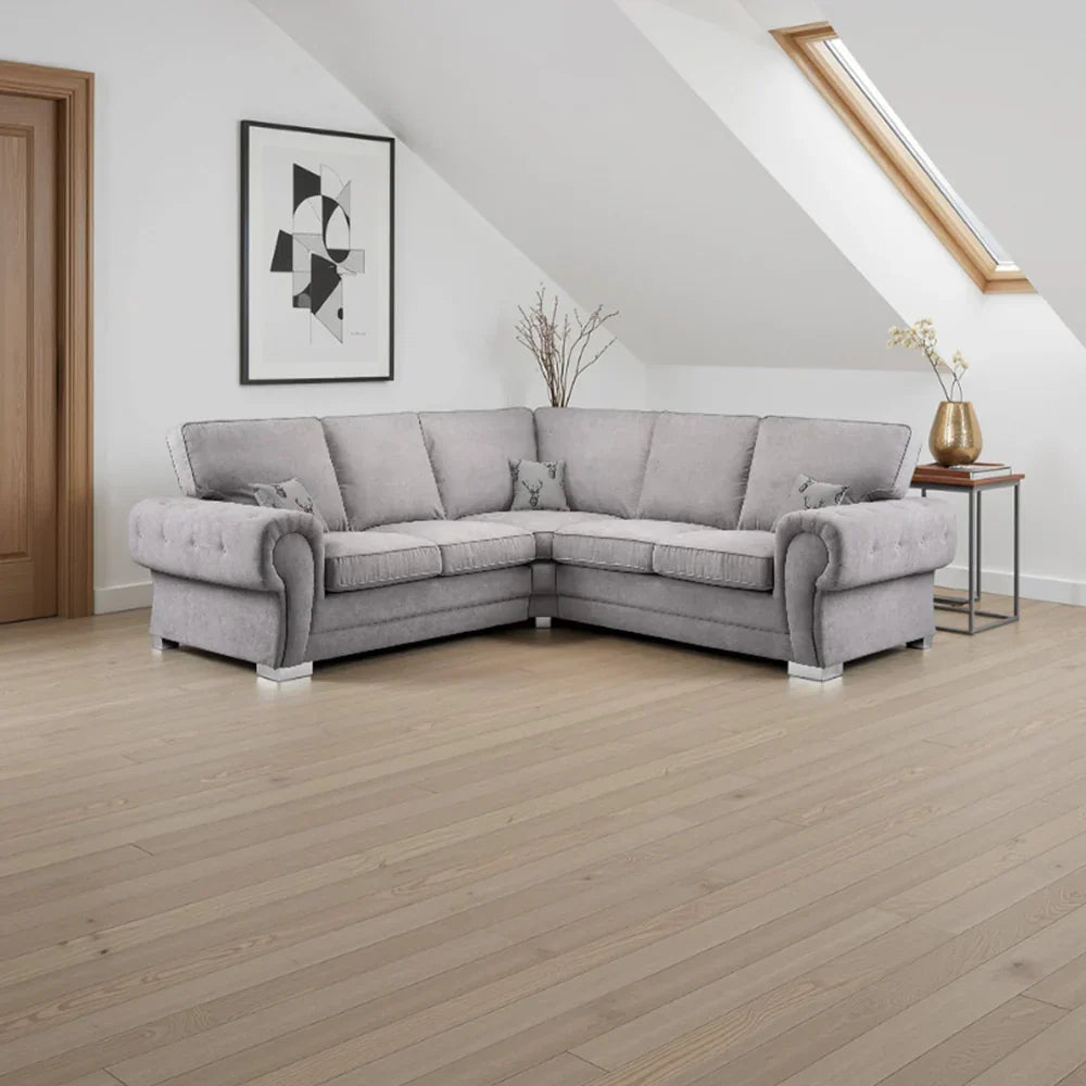 Verona Silver Corner Sofa – Luxury Chesterfield Fabric Corner Sofa UK