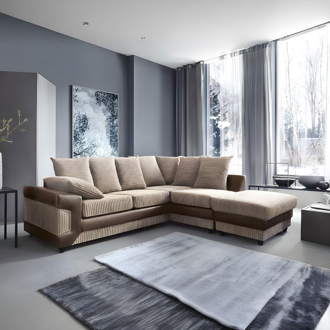 Amazing Sofas NEW LARGE DINO CORNER SOFA JUMBO CORD BEIGE BROWN LEFT OR RIGHT