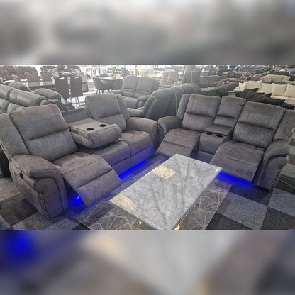 Berlin Fabric Electric Recliner Sofa 3+2 Seater Grey-USB Ports , Led Lights , Cup Holders