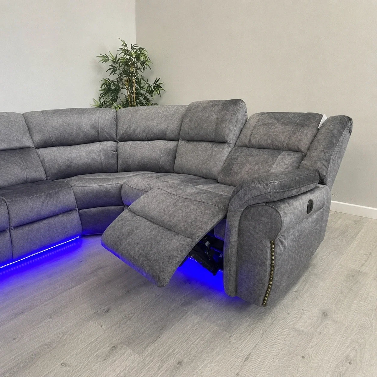 Berlin Microfibre Fabric Electric Recliners Corner Sofa- USB/ Blue LED Strip