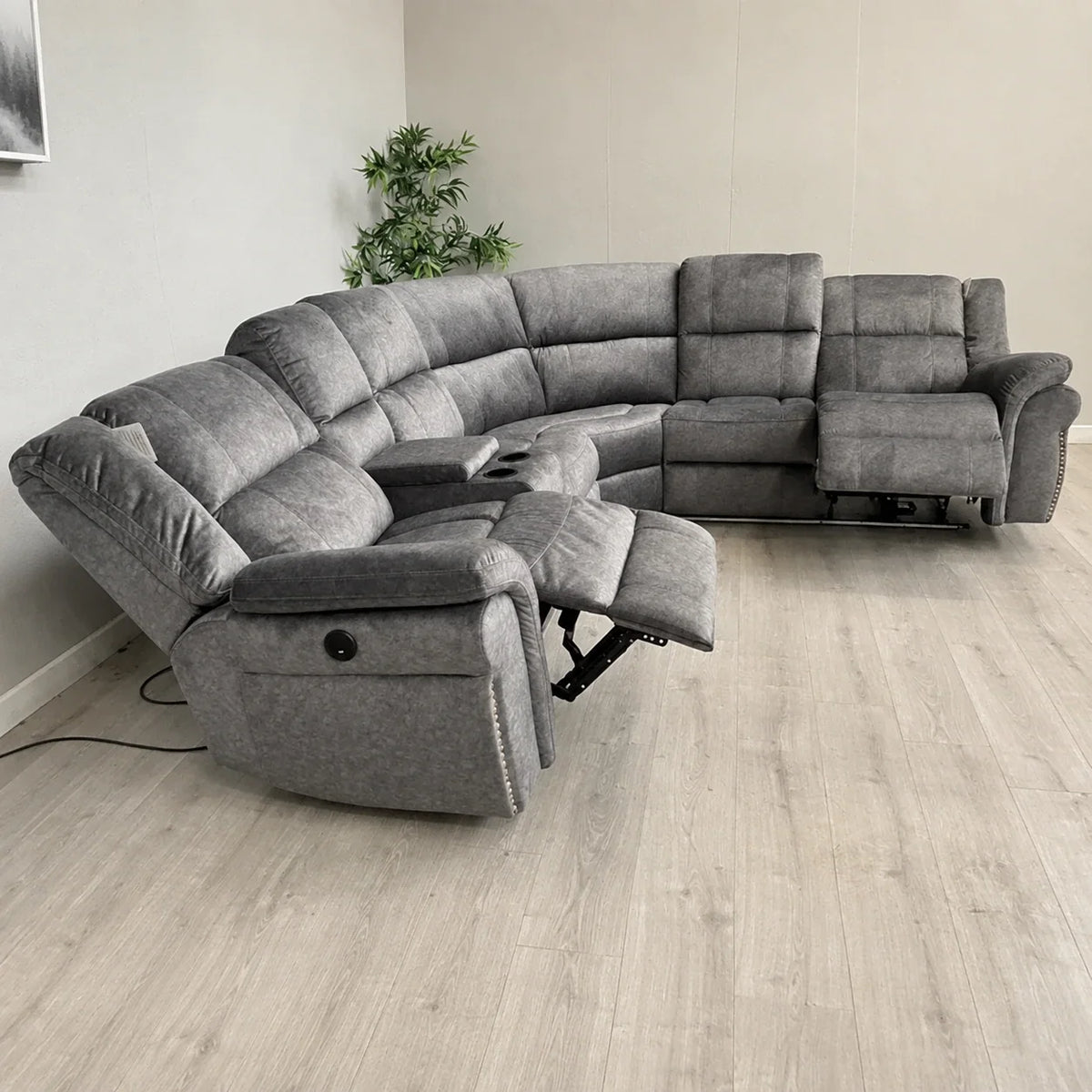 Berlin Microfibre Fabric Electric Recliners Corner Sofa- USB/ Blue LED Strip
