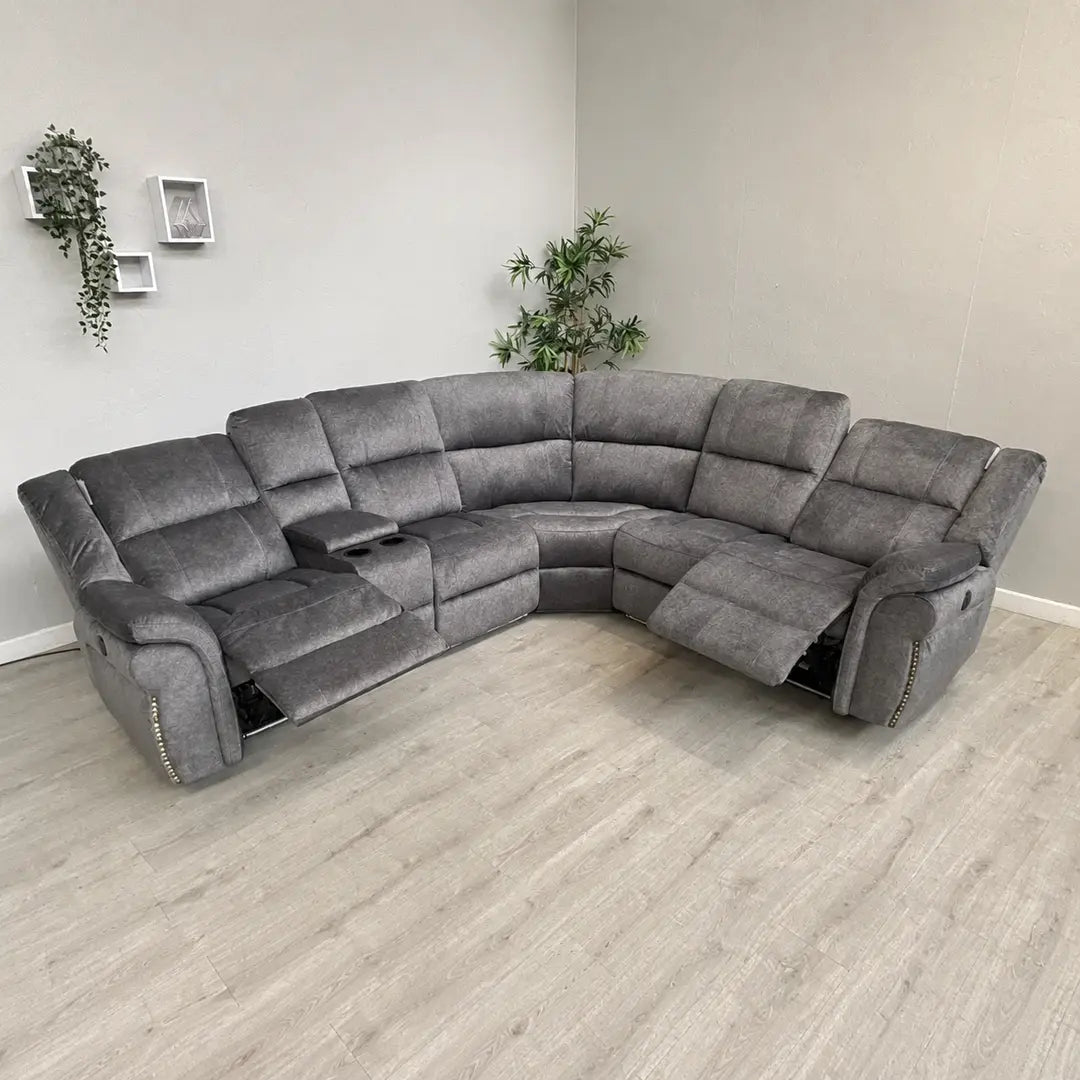Berlin Microfibre Fabric Electric Recliners Corner Sofa- USB/ Blue LED Strip