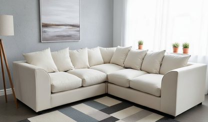 Dylon 5 Seater Corner Sofa – Cream Fabric Corner Couch for Modern Living Rooms