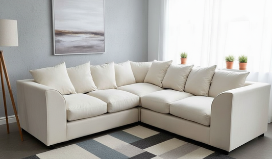 Dylon 5 Seater Corner Sofa – Cream Fabric Corner Couch for Modern Living Rooms