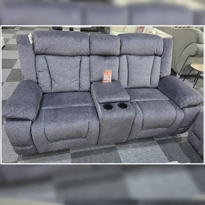 Beunis Aire 3 + 2 Plush Velvet Charcoal Dark Grey Manual Recliner Sofa Set.