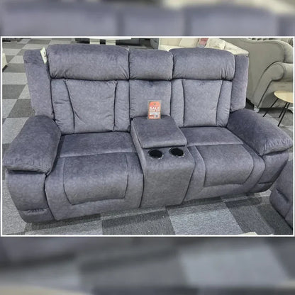 Beunis Aire 3 + 2 Plush Velvet Charcoal Dark Grey Manual Recliner Sofa Set.
